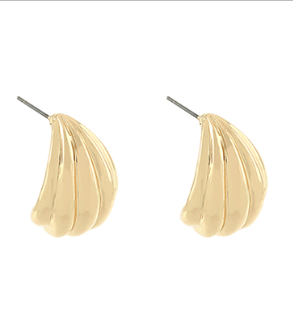 Gold Ribbed Teardrop Hoops