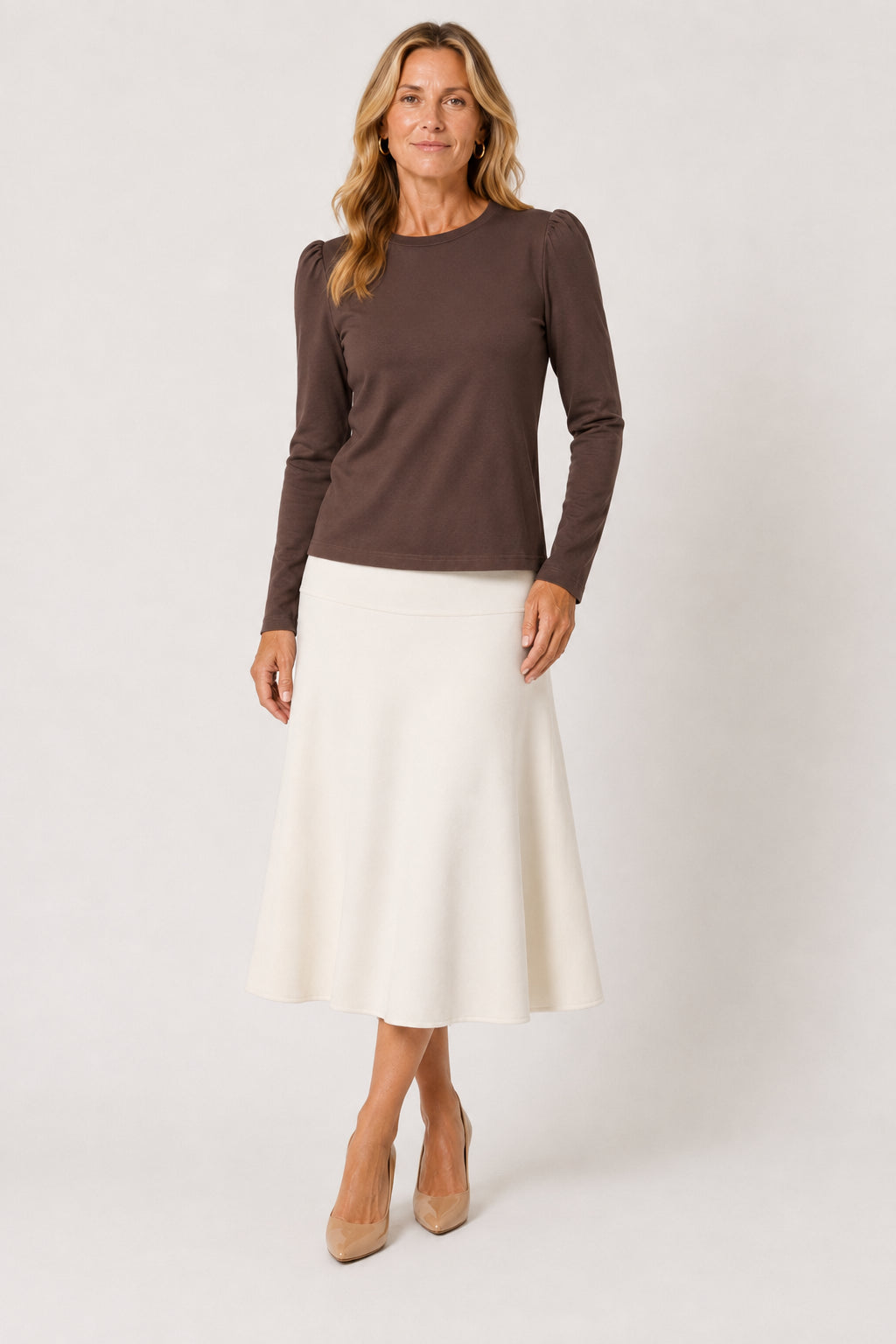 The Nan Knit Midi Skirt | Cream Blend