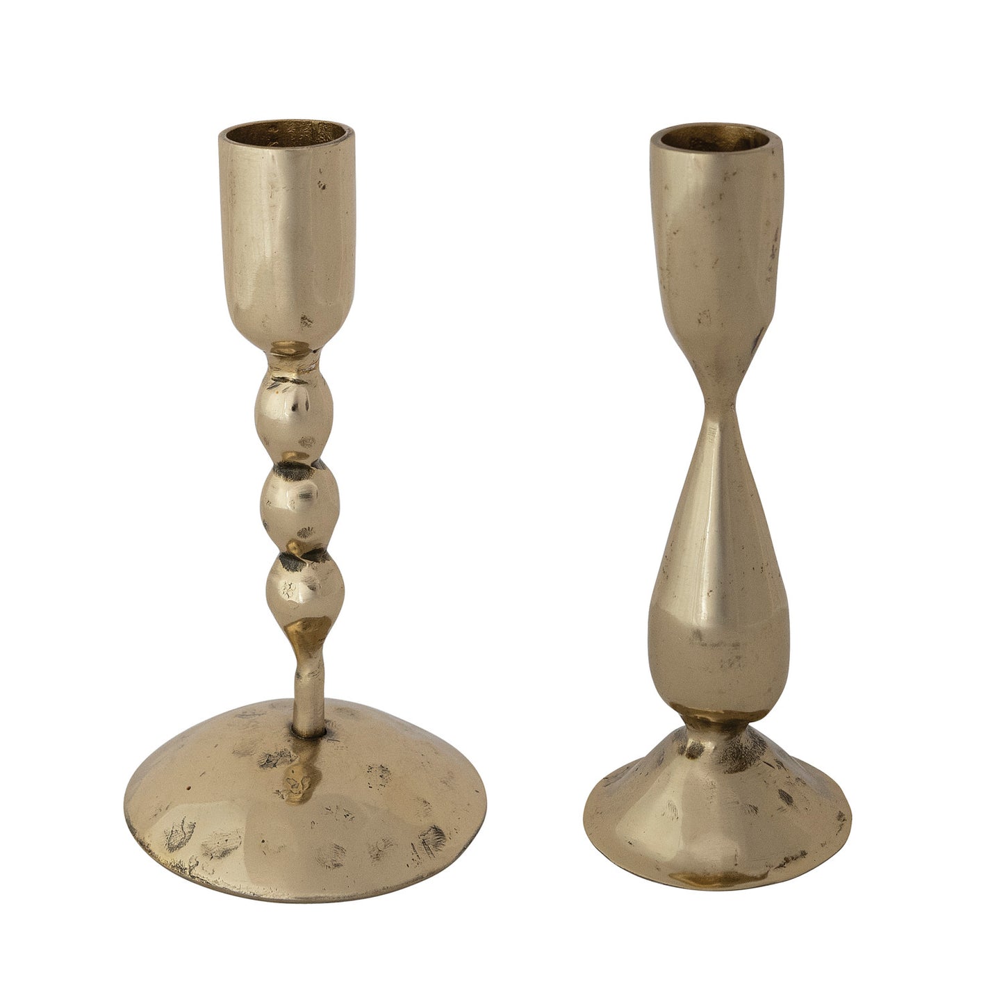 Hand-Forged Metal Taper Holders, Brass Finish, Set of 2