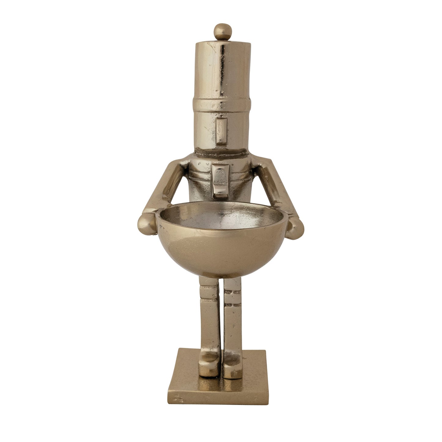 Cast Aluminum Nutcracker Holding Bowl, Gold Finish
