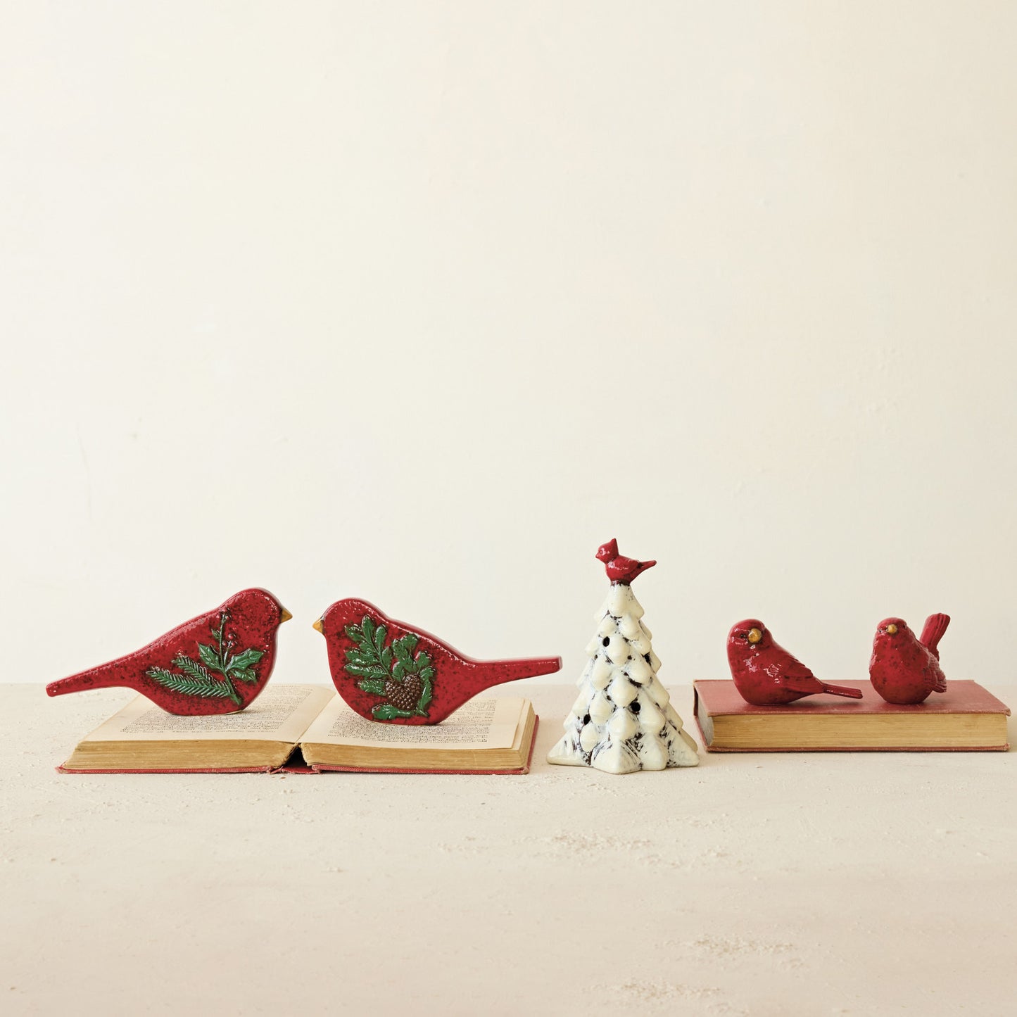 Hand-Painted Embossed Ceramic Bird, Red & Yellow, 2 Styles (Each One Will Vary)