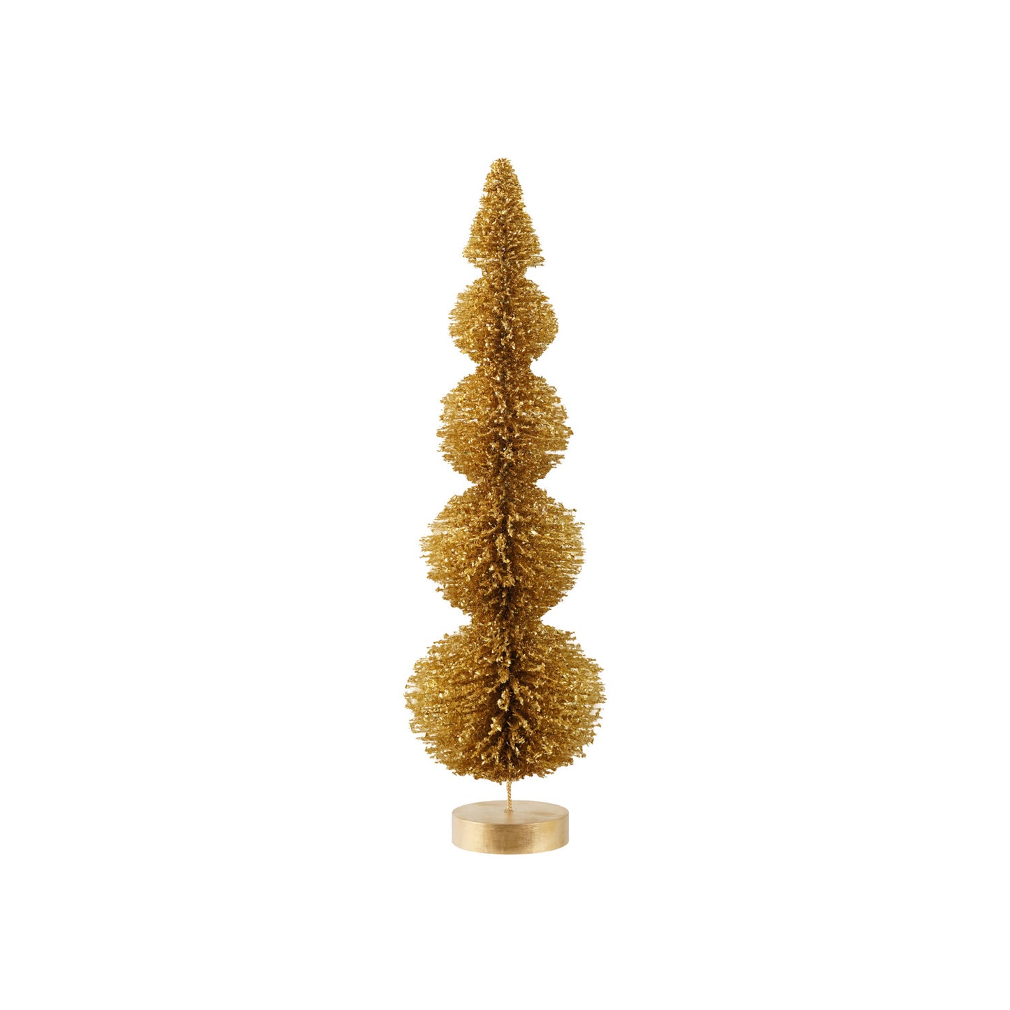 Plastic Topiary Shaped Bottle Brush Tree with Wood Base, Gold Glitter Finish