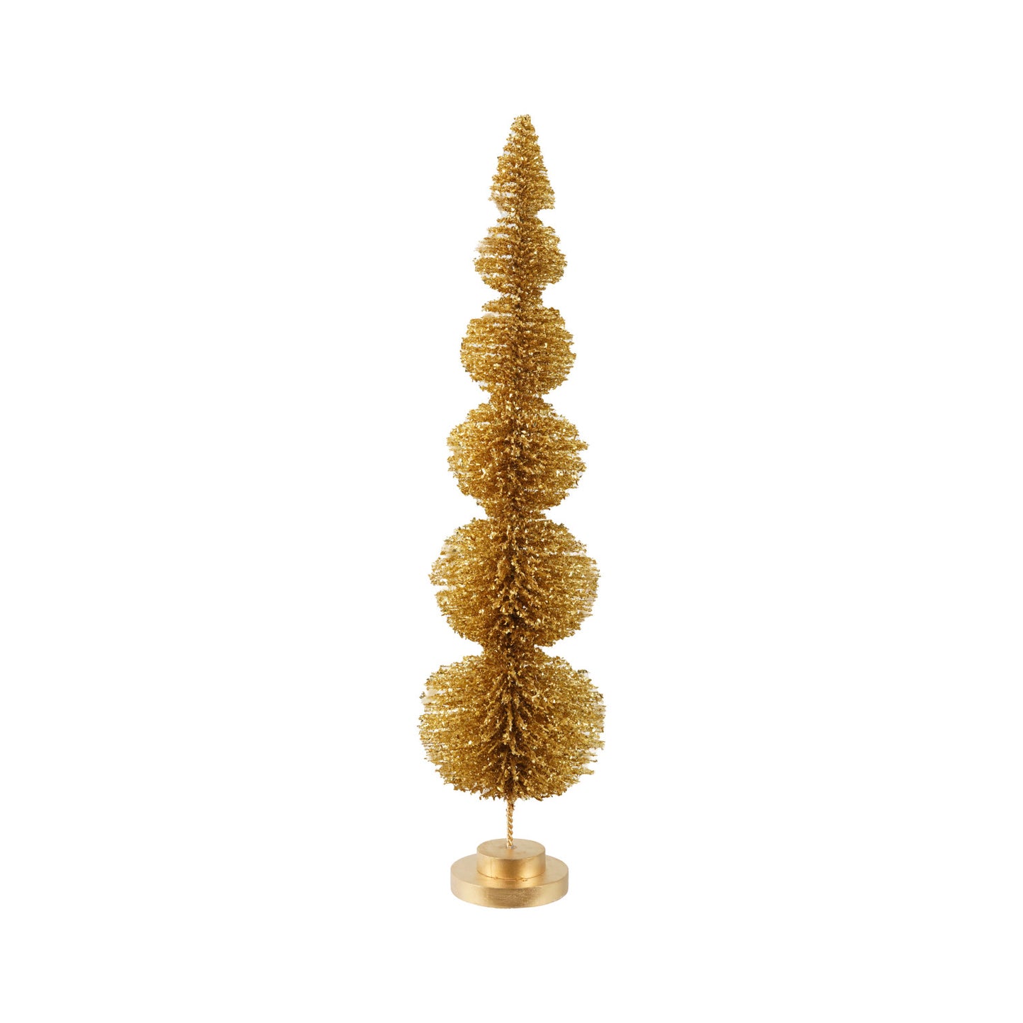Plastic Topiary Shaped Bottle Brush Tree with Wood Base, Gold Glitter Finish