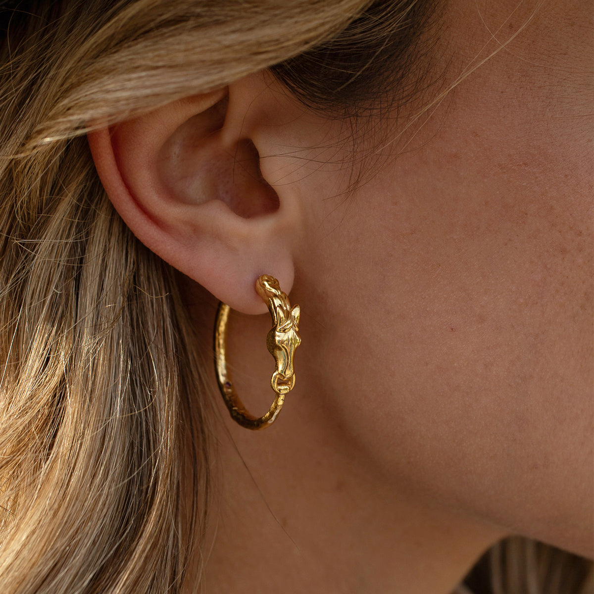 Equestrian Horsehead Gold Hoop Earrings
