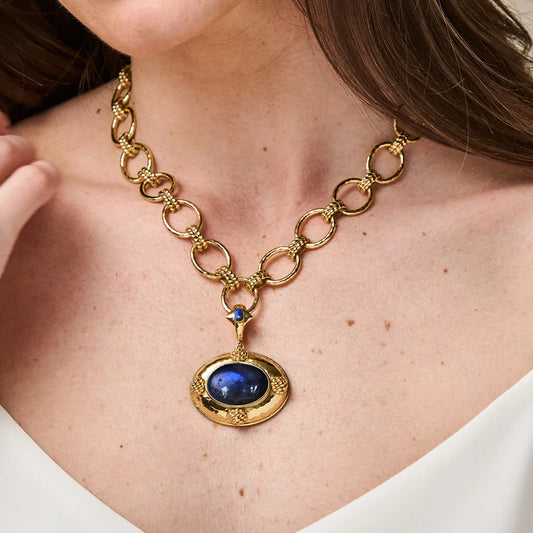 Cleopatra Removable Pendant Necklace, 16"+2" - Blue Labradorite