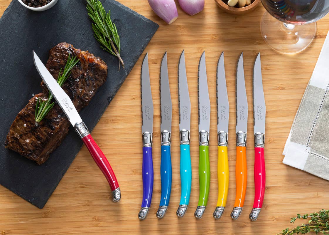 French Home - French Home Set of 8 Laguiole Steak Knives, Rainbow Colors