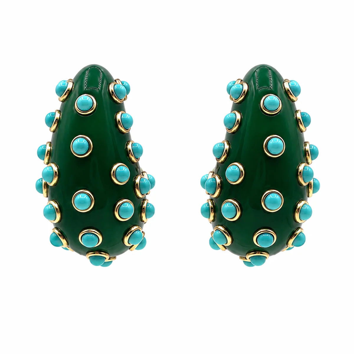 Chelsea Green And Turquoise Clip-On Hoop Earrings