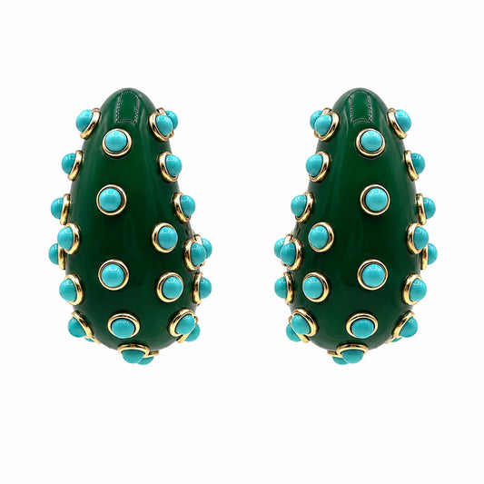 Chelsea Green And Turquoise Clip-On Hoop Earrings