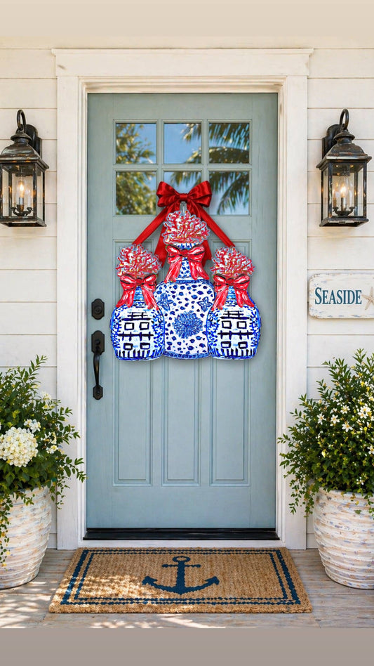 LARGE Designer Branch Coral Trio Ginger Jars Door Hanger