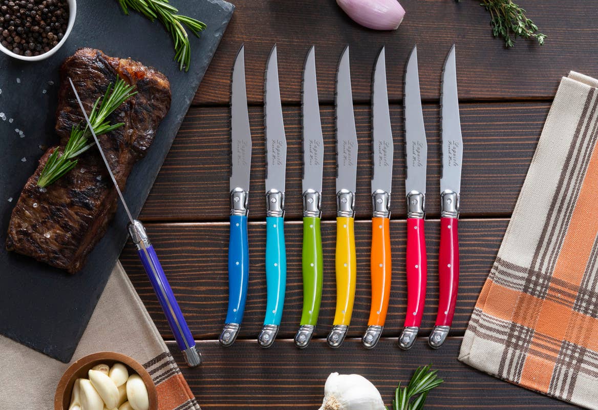 French Home - French Home Set of 8 Laguiole Steak Knives, Rainbow Colors