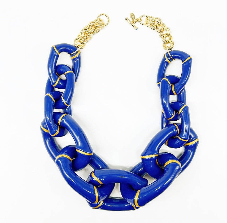 Parker Kennedy - Jewelry Collection - "The Michelle" - Bamboo Link Necklace - Blue
