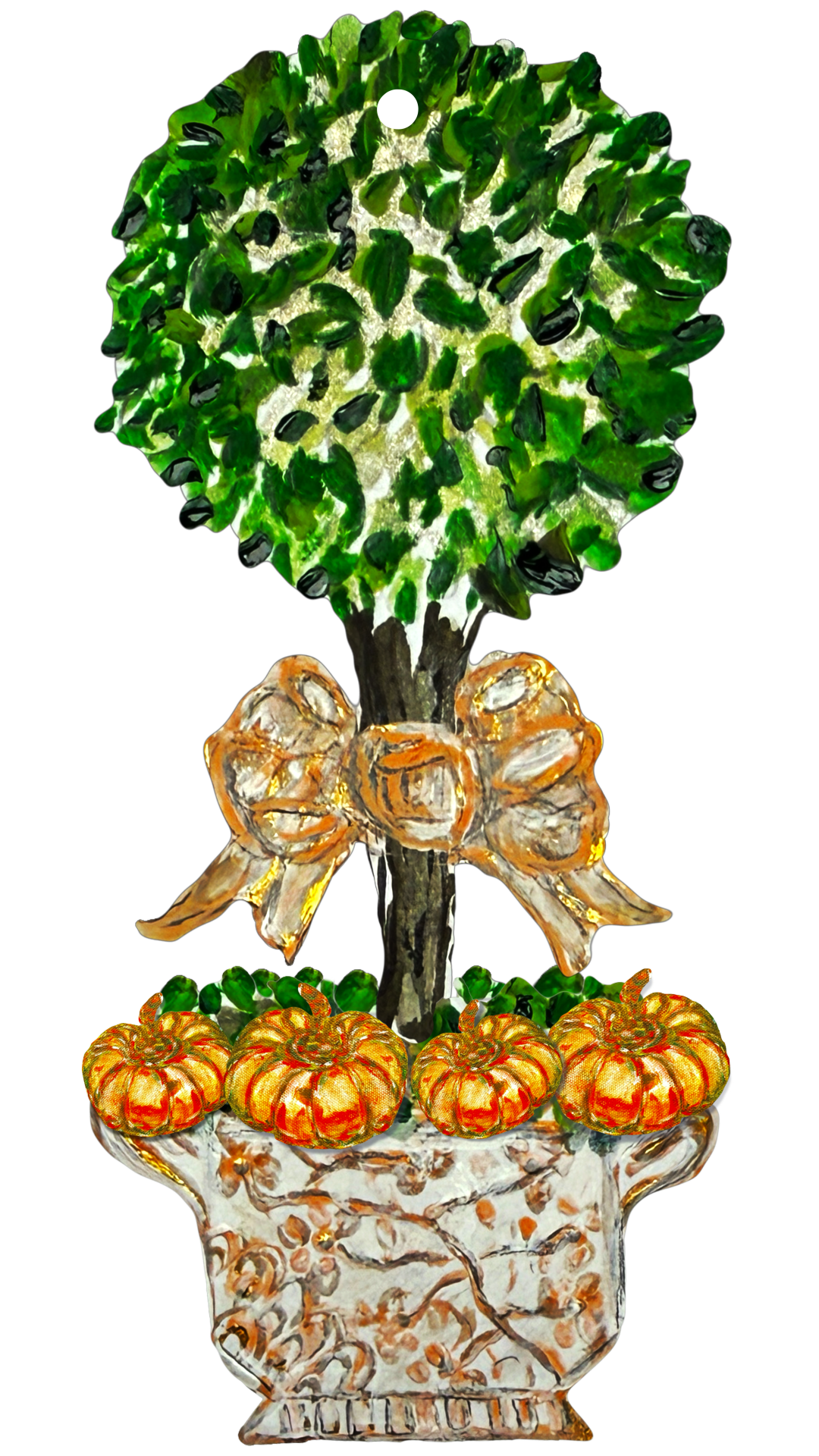 Mid Mod Design LLC - LARGE Designer PAIR of Chinois Pumpkin Topiary Door Hangers