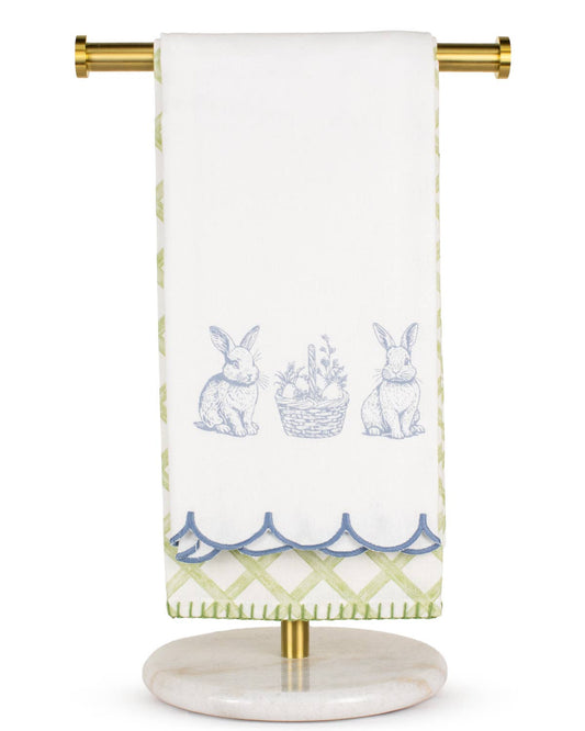 Morgan Bunny Trellis Hand Towels   White/Green/Blue   20x28   Set of 2