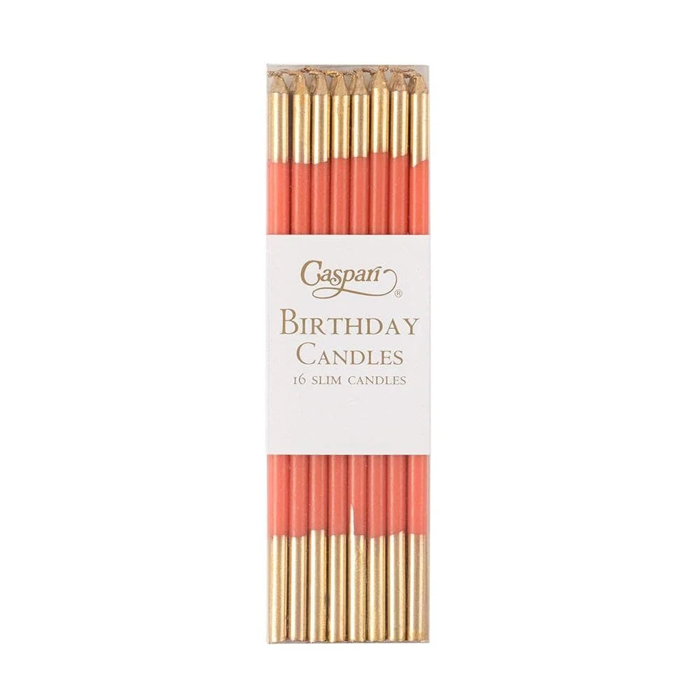Pack of 16 Birthday Slim Candles in Orange/Gold