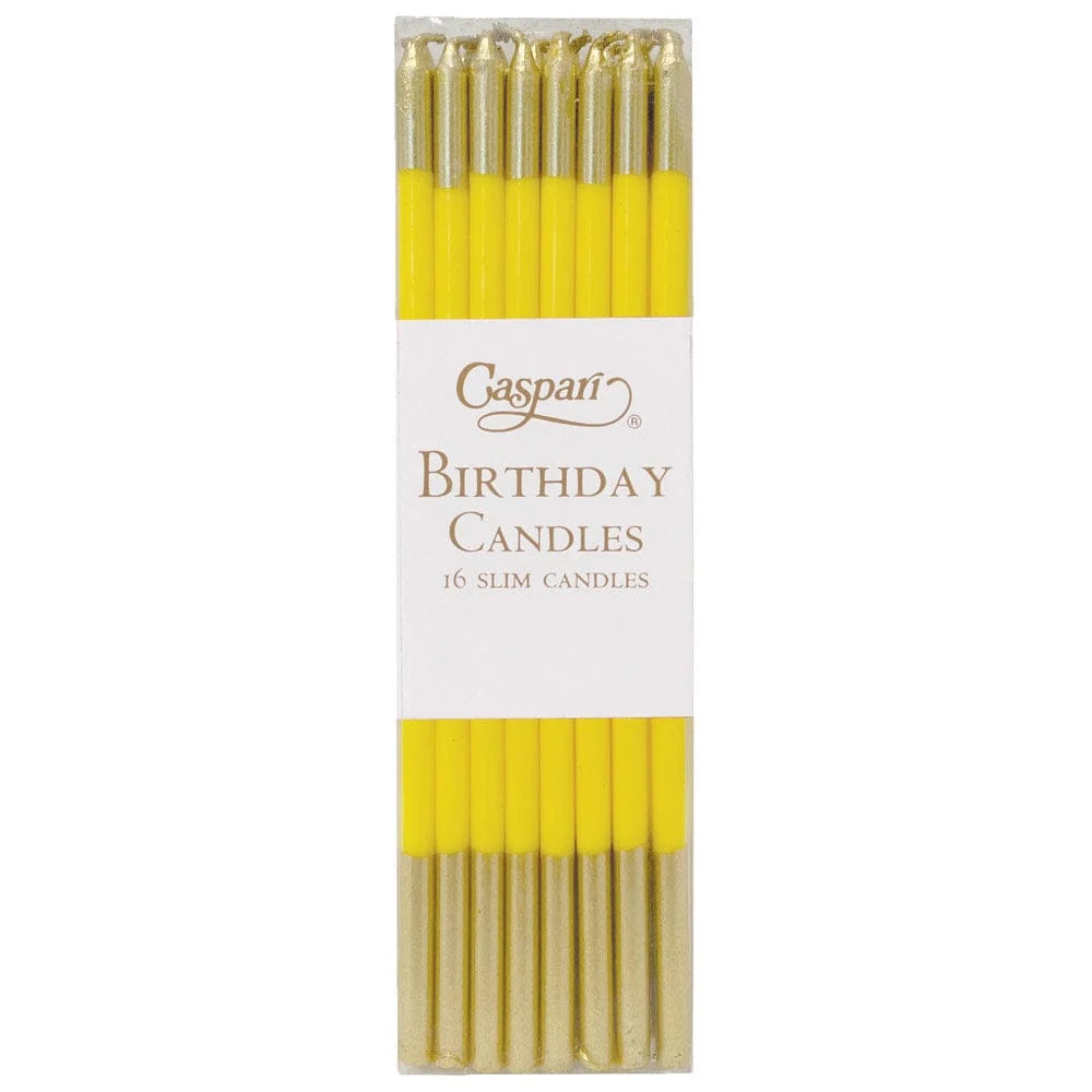 Pack of 16 Birthday Slim Candles in Yellow/Gold