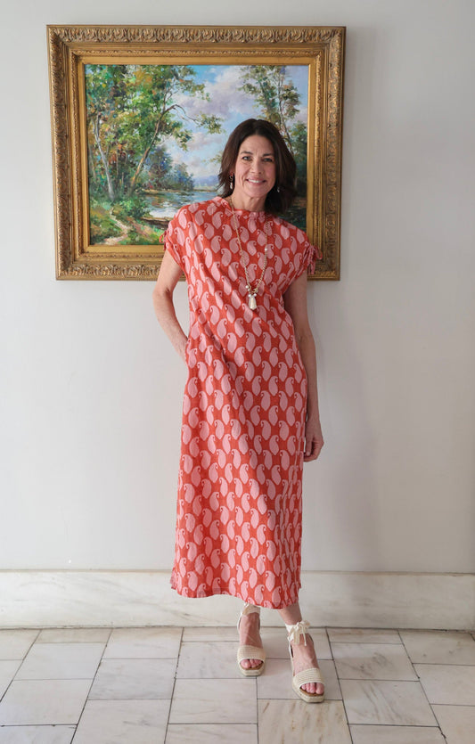 Cam Maxi Dress in Brandied Apricot & Ginger Blockprint