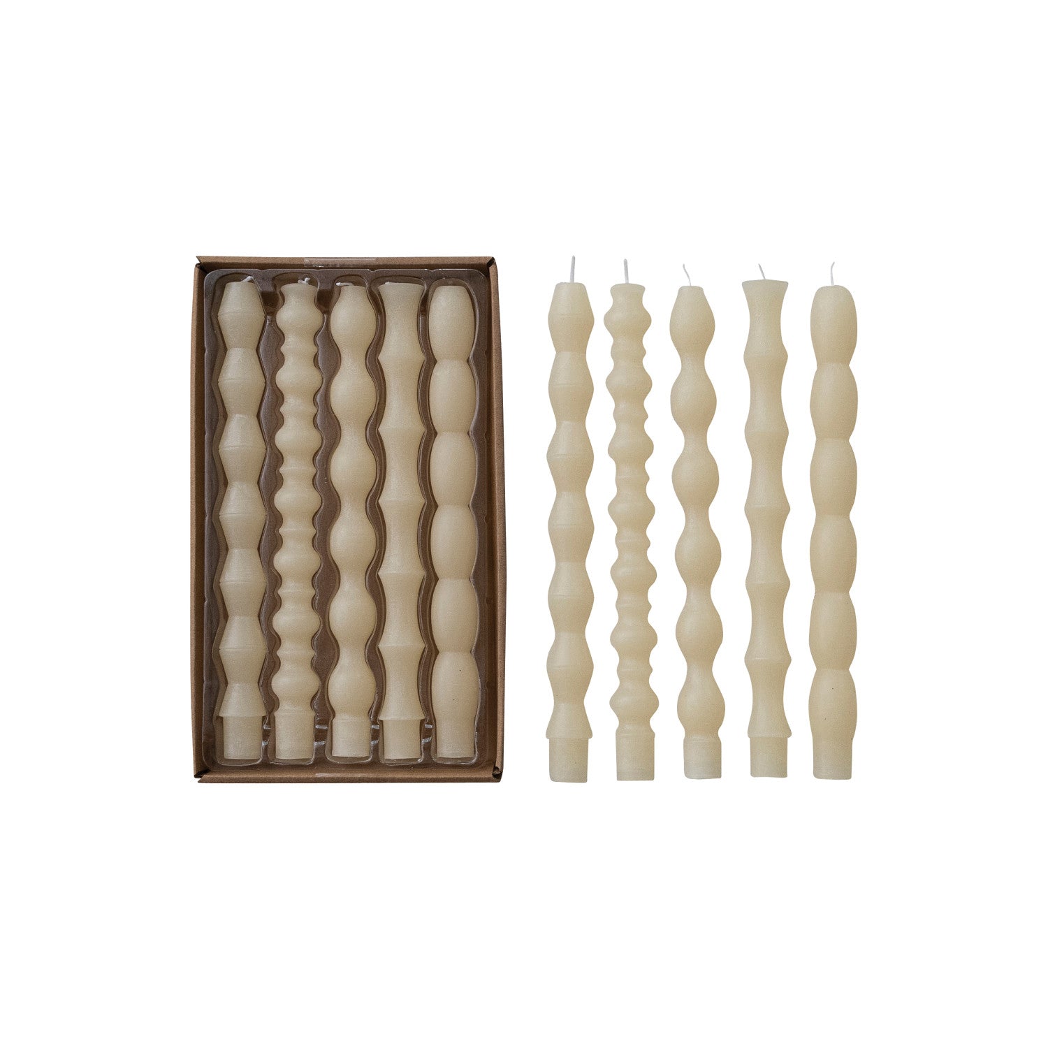 Unscented Taper Candles in Box, Cream Color, Set of 5