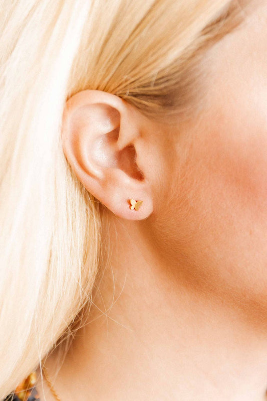 Screwback Stud Earrings - Billie Butterfly - Gold
