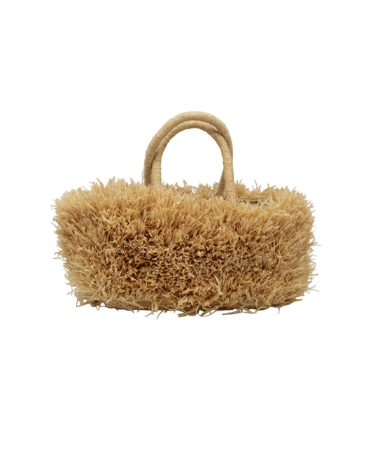 Calypso Pompom Pouf Crochet Straw Basket Handbag Purse
