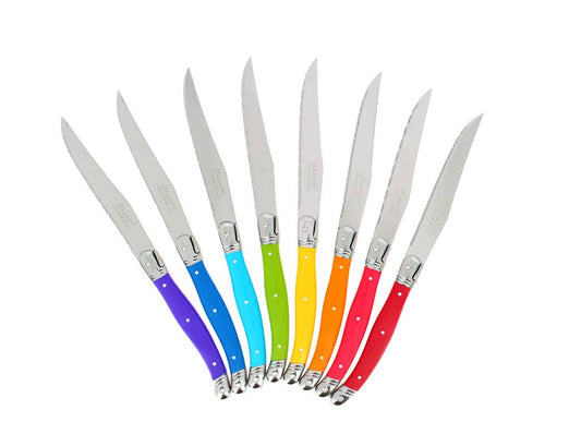 French Home - French Home Set of 8 Laguiole Steak Knives, Rainbow Colors