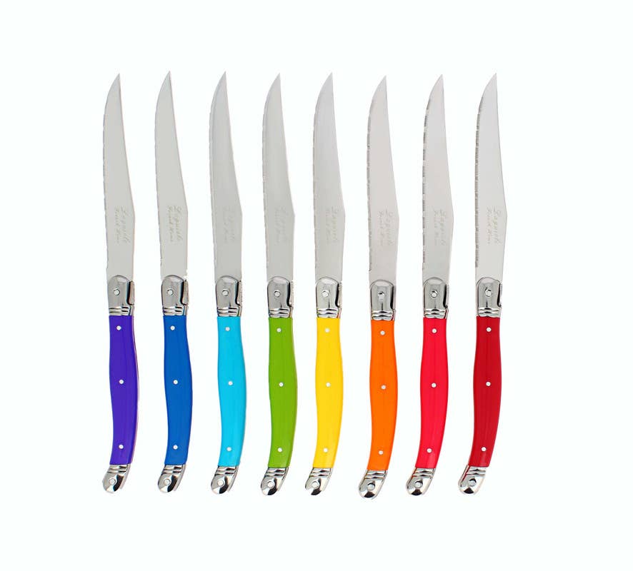 French Home - French Home Set of 8 Laguiole Steak Knives, Rainbow Colors