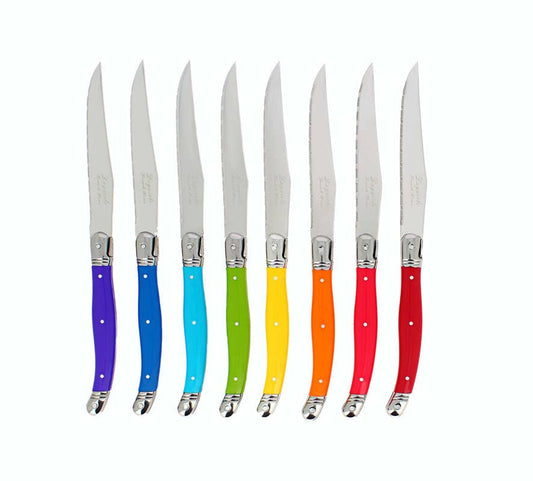 French Home - French Home Set of 8 Laguiole Steak Knives, Rainbow Colors