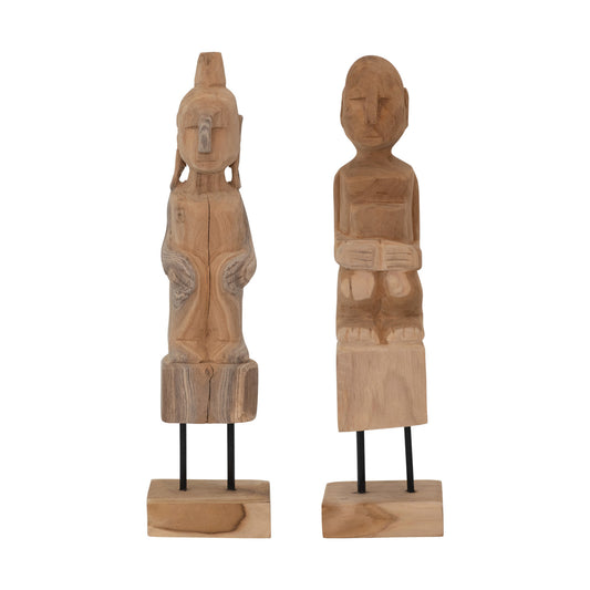 Hand-Carved Teakwood Figure on Stand, 2 Styles