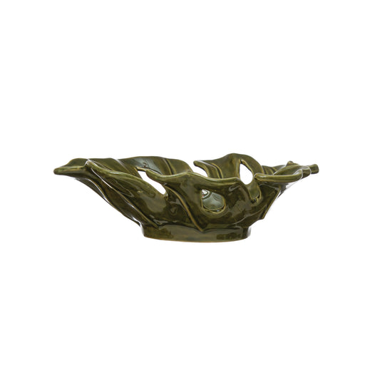 Stoneware Leaf Shaped Bowl, Reactive Glaze
