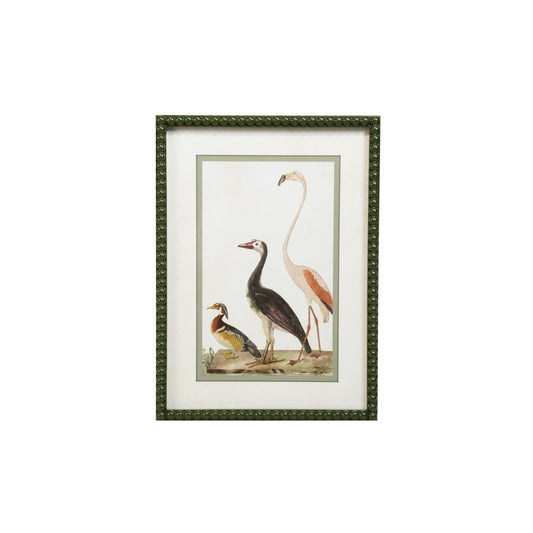 Wood Framed Glass Wall Décor w/ Vintage Reproduction Bird Image & Bobbin Frame