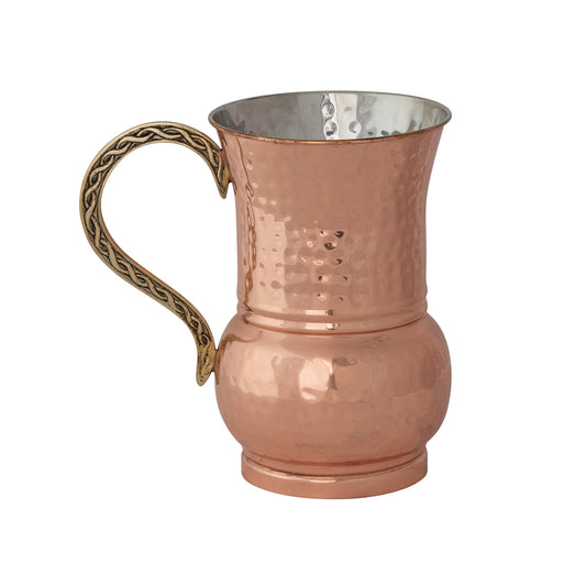 48 oz. Hammered Stainless Steel Pitcher with Brass Handle, Copper Finish