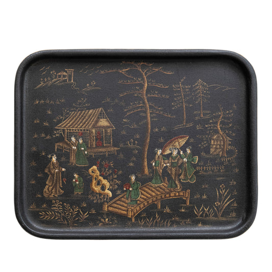 Decorative Hand-Painted Metal Tray with Chinoiserie