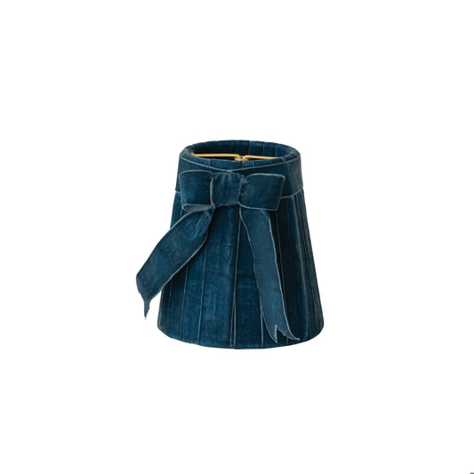 Blue Velvet Bow Pleated Clip-on Sconce Lampshade