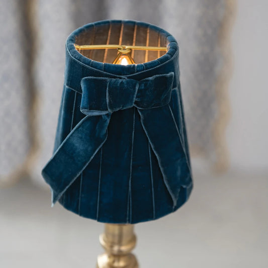 Blue Velvet Bow Pleated Clip-on Sconce Lampshade
