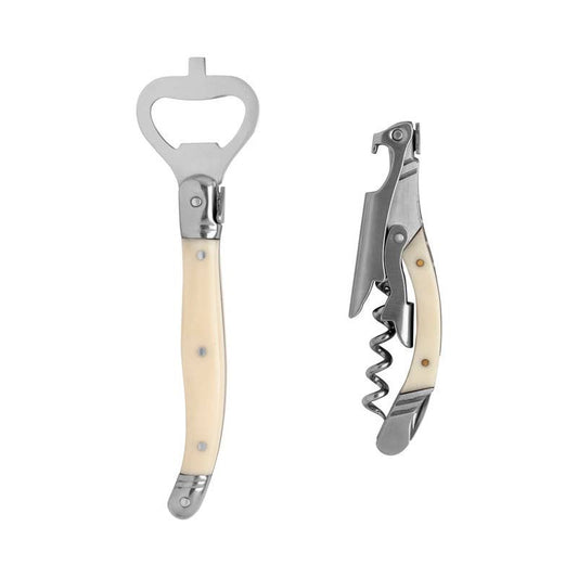 French Home - Laguiole Barware Opener & Corkscrew Set Faux Ivory Handles