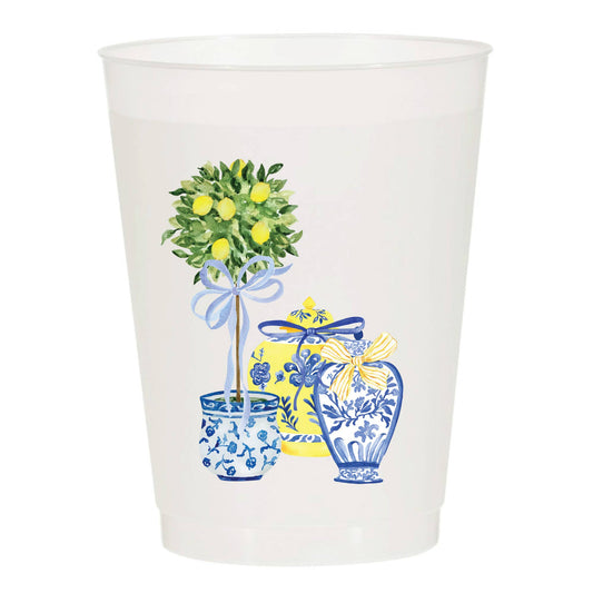 Sip Hip Hooray - Lemon Chinoiserie Frosted Cups-Chinosierie: Pack of 10