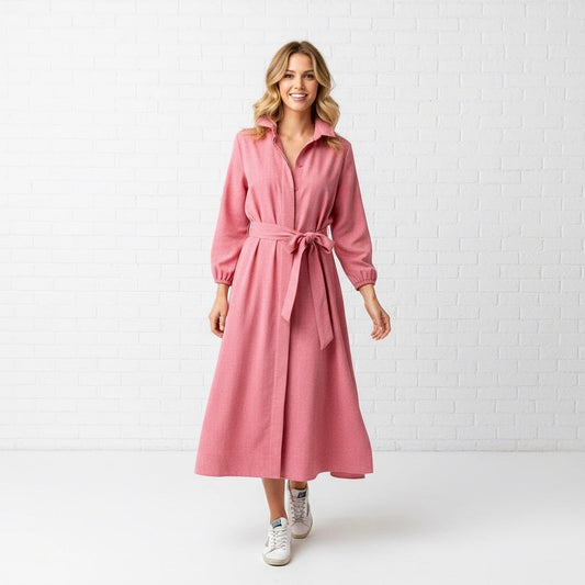 Heidi Herringbone Dress Red