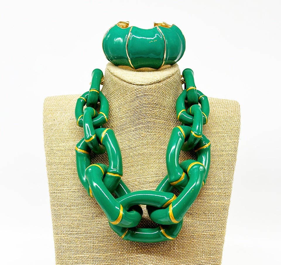 Parker Kennedy - Jewelry Collection - "The Michelle"-  Bamboo Link Necklace  - Green