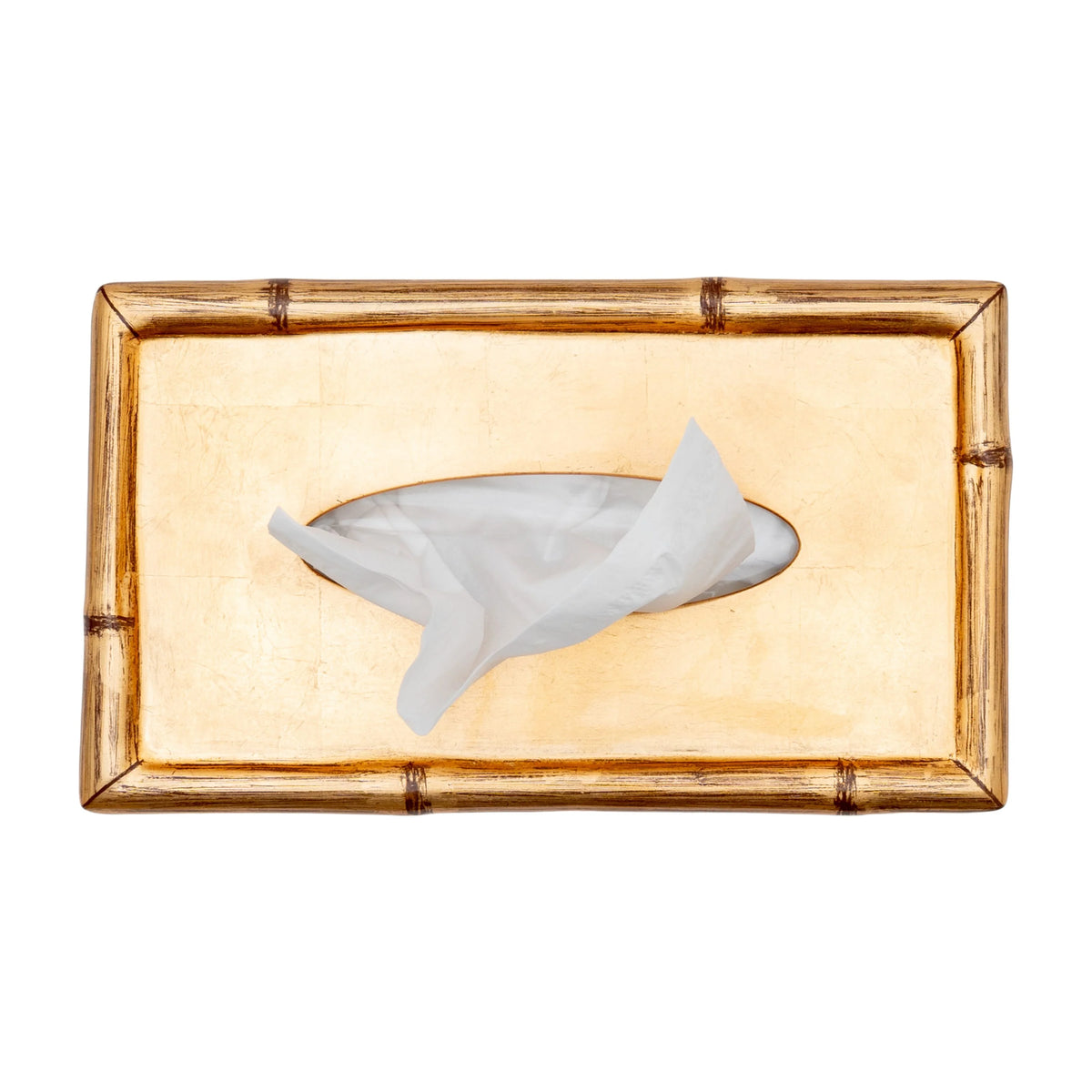 Gold Leaf Bamboo Rectangle Lacquer Tissue Box Cover