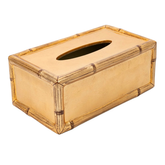 Gold Leaf Bamboo Rectangle Lacquer Tissue Box Cover