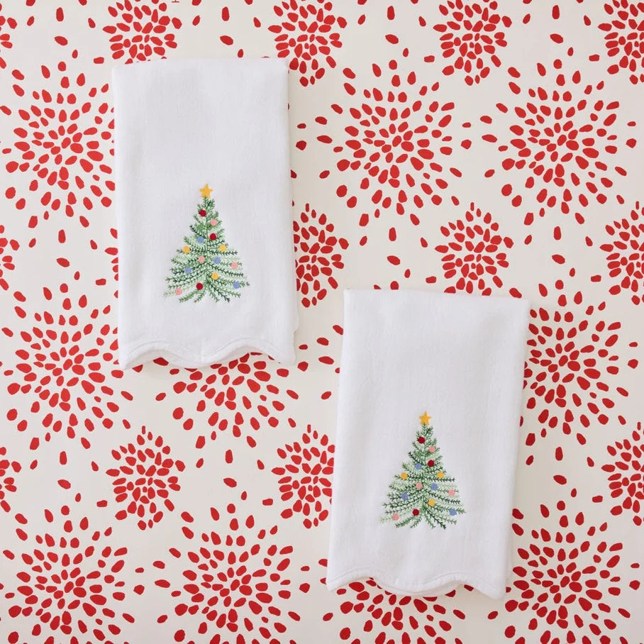 Holiday Tree Scallop Powder Bath Towels Pair