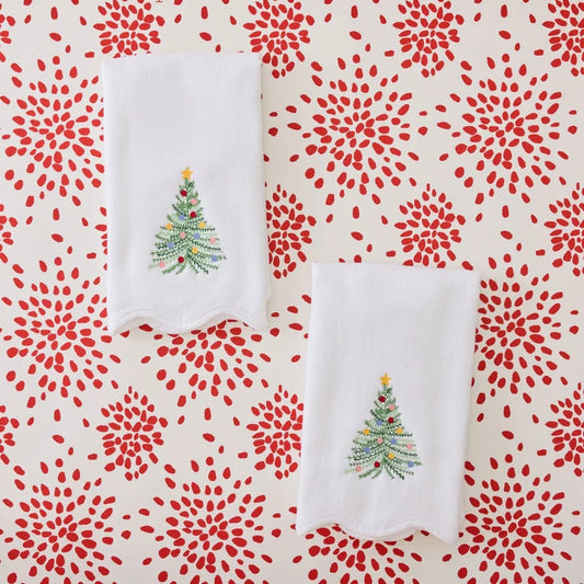 Holiday Tree Scallop Powder Bath Towels Pair