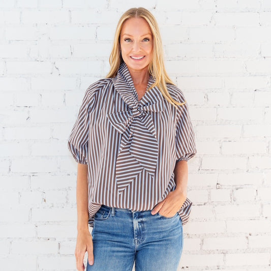 Ryan Bow Top in Cocoa Stripe