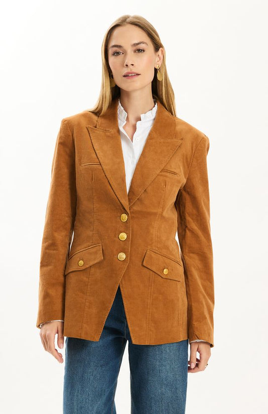 Goldie Corduroy Blazer-Leather Brown