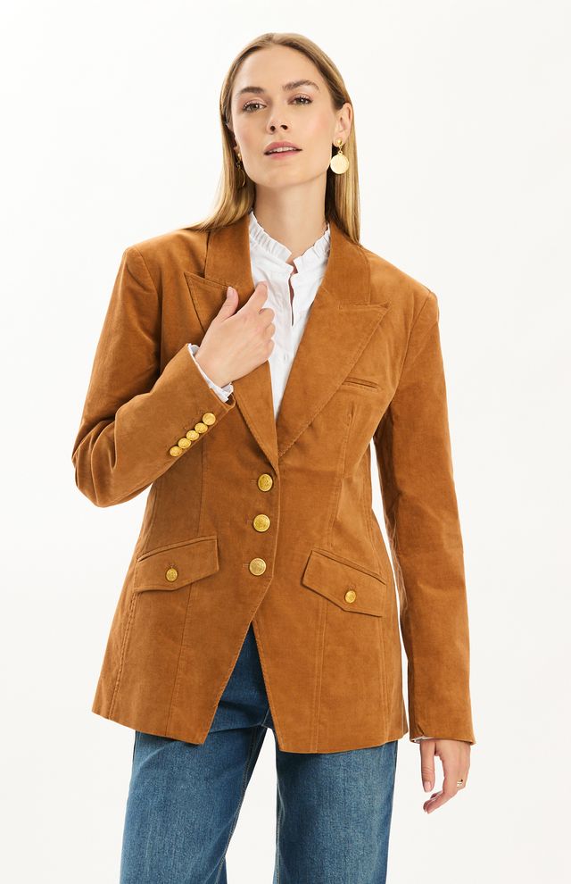 Goldie Corduroy Blazer-Leather Brown