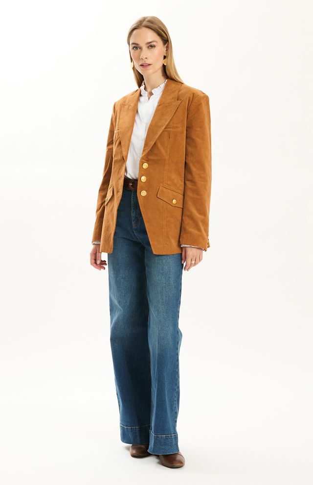 Goldie Corduroy Blazer-Leather Brown