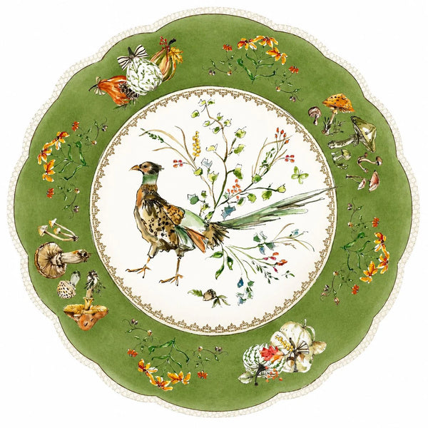 Posh Die - Cut Placemat - Handpainted Green Plate with Pheasant