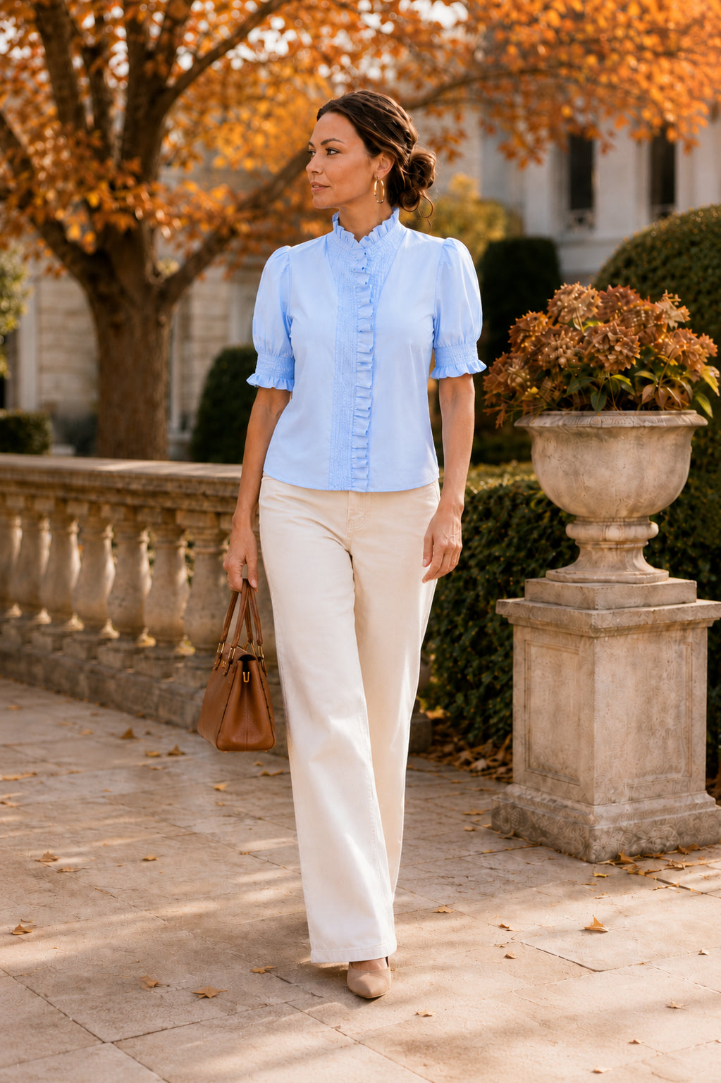 The Kiki Ruffle Cotton Shirt | Sky