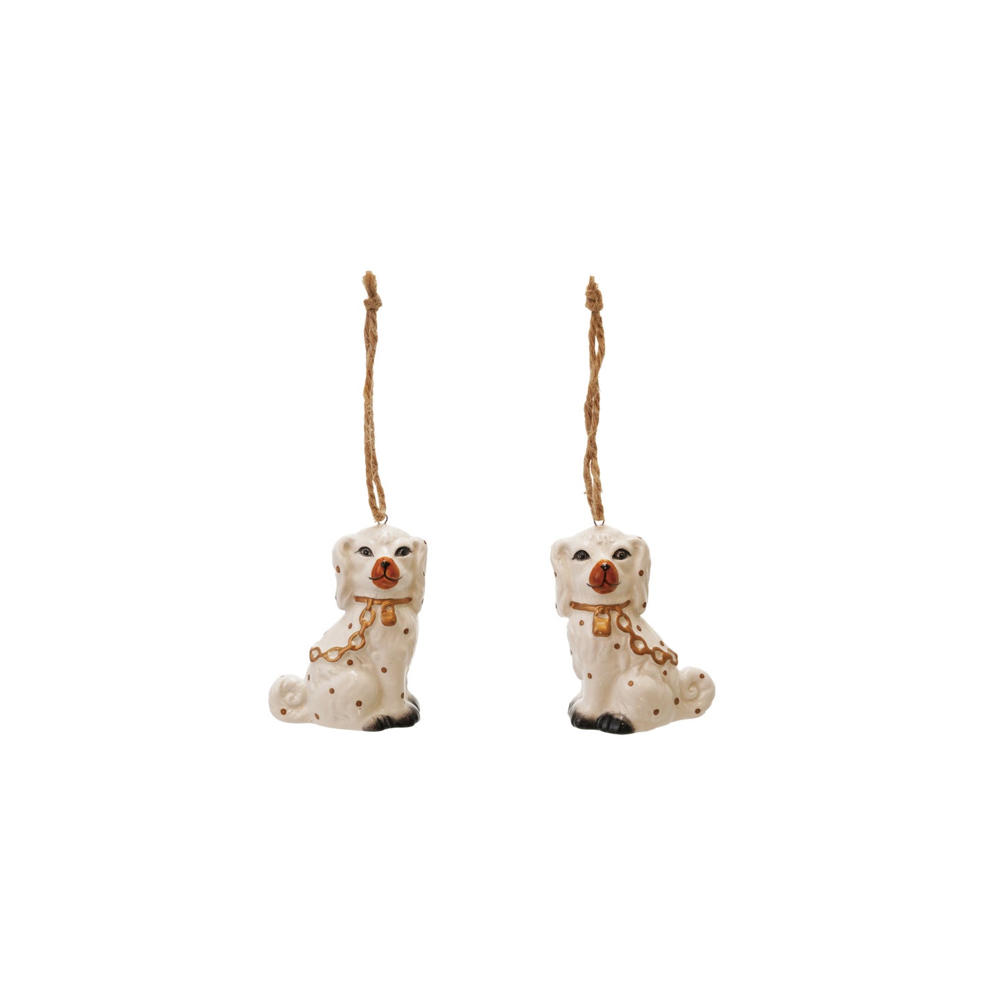 2-3/4"H Ceramic Staffordshire Dog Ornament, Gold Finish, 2 Styles