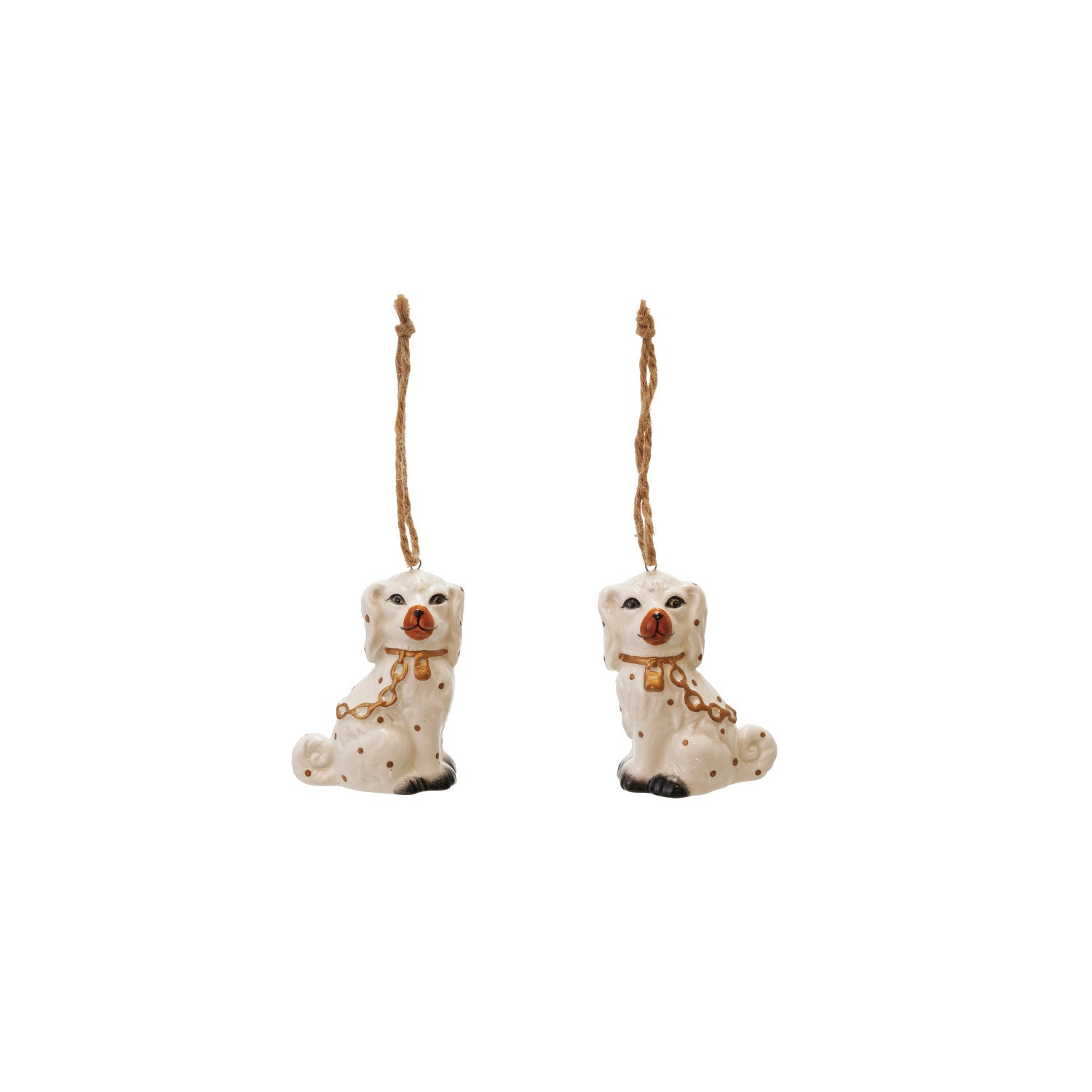 2-3/4"H Ceramic Staffordshire Dog Ornament, Gold Finish, 2 Styles