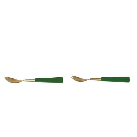 Stainless Steel Salad Servers with Resin Handles & Green, Set of 2 in Printed Drawstring Bag